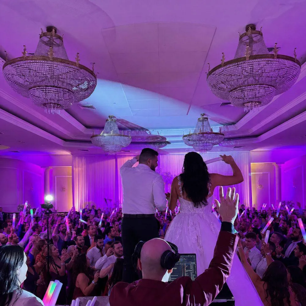 A magnificent wedding reception in a grand ballroom